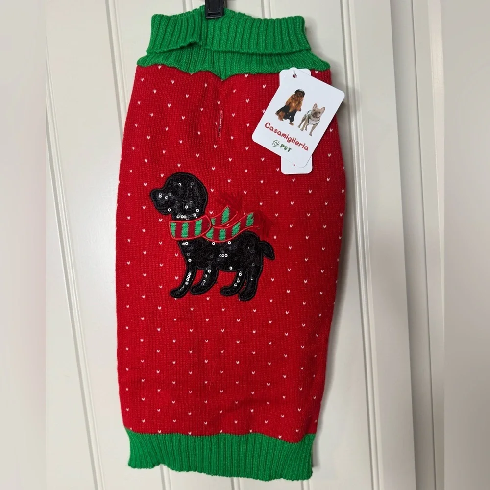 NEW w TAGS 🔖 2/for $20 🪩 Holiday Puppy Sweater Red, Green Polka Dot (Medium)